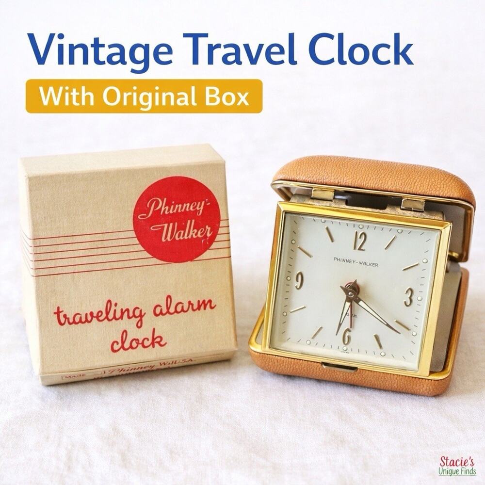 Phinney Walker Travel Folding Alarm Clock Tan Case White Face Works